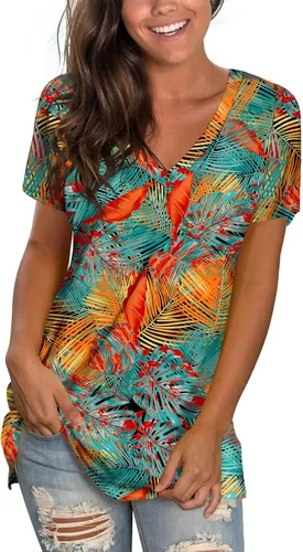 Miniatura 26 de Sipaya - Camiseta de mujer con cuello en V, básica, de ajuste suelto, manga corta, estilo casual