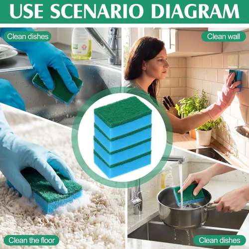 Miniatura 7 de Patelai 100 Pcs Heavy Duty Sponges Kitchen Bulk Dish Sponges Scrub Sponge Abrasive Scrubber Cleaning Sponge Non Scratch Scouring Absorbent Dish for