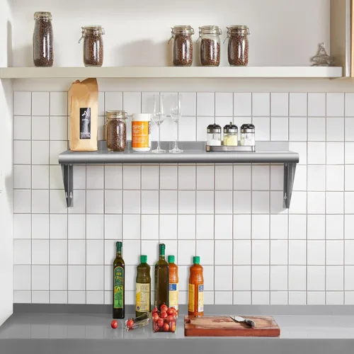 Miniatura 6 de Hally Estante de acero inoxidable de 12 x 48 pulgadas, 280 libras, estante flotante de montaje en pared comercial NSF para restaurante, cocina