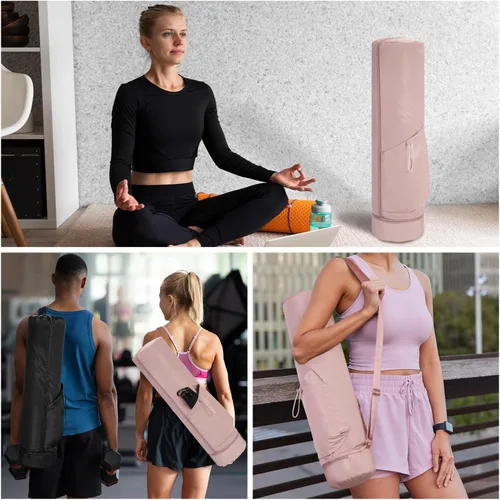 Miniatura 6 de sportsnew Bolsa para esterilla de yoga, bolsa de transporte para esterilla de yoga con cremallera completa con bolsillo para botella de agua con Rosa