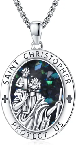 Miniatura 348 de Collar con colgante de plata de ley 925 con medalla de San Patrón, joyería religiosa para hombres y mujeres, con cadena de acero inoxidable 316L