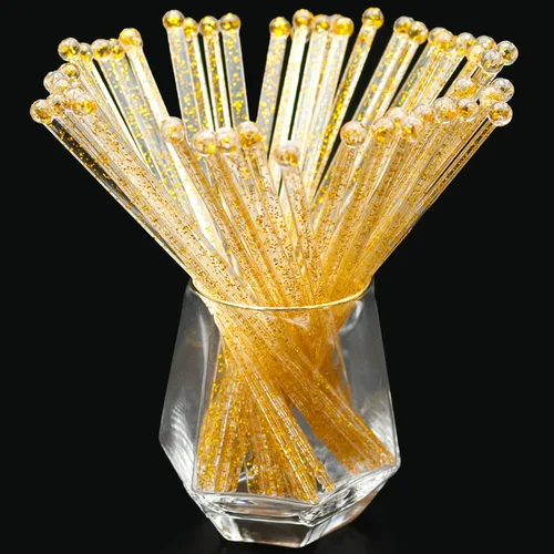 hapray 50 palitos de plástico con purpurina dorada, paletas de pastel de cristal, agitadores de bebidas de café, palitos de piruleta para fiesta de