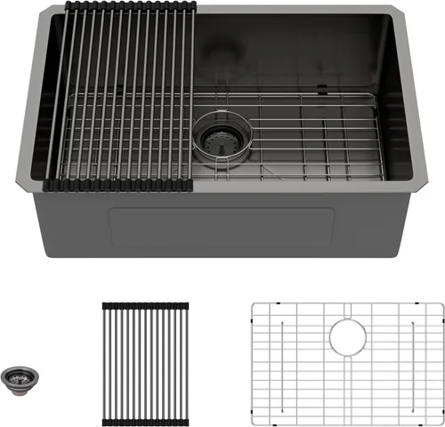 Miniatura 24 de Lordear Fregadero de cocina para interiores y exteriores de 15 x 17 con grifo plegable, Samll Bar Prep 16 calibre T304 de acero inoxidable