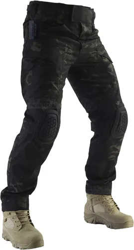 ZAPT Pantalones de combate Airsoft Paintball para hombre, pantalones tácticos con rodilleras, camuflaje de caza, pantalones militares negro (Camo