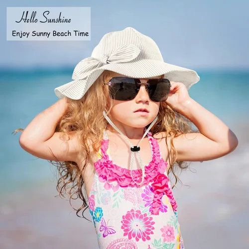 Miniatura 21 de Sombrero de sol para bebé niña con UPF 50+ sombrero de playa ajustable para exteriores con ala ancha