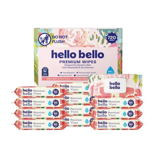 Hello Bello Toallitas premium, diseñadas para pieles sensibles con extractos de manzanilla y aloe, Rosy Posy (12 paquetes resellables = 720