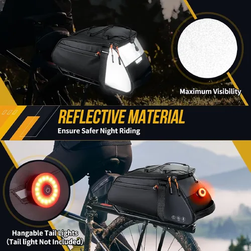 Miniatura 6 de WOTOW Bolsa impermeable para portabicicletas – Bolsa de maletero de bicicleta de gran capacidad de 10 L, alforjas reflectantes para sillín