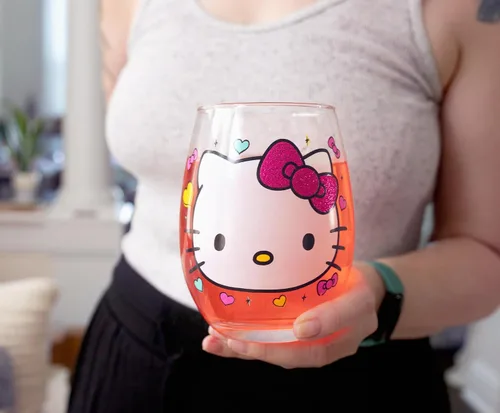 Miniatura 6 de Silver Buffalo Sanrio Hello Kitty You Had Me At Hello Glitter - Vaso de vino sin tallo para cócteles, capacidad para 20 onzas Hello Kitty Me Tuviste