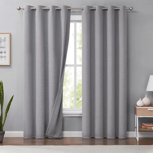 Miniatura 18 de Melodieux Cortinas 100% opacas para dormitorio, aislamiento térmico, reducción de ruido, cortinas de ventana de lino con ojales para sala de estar
