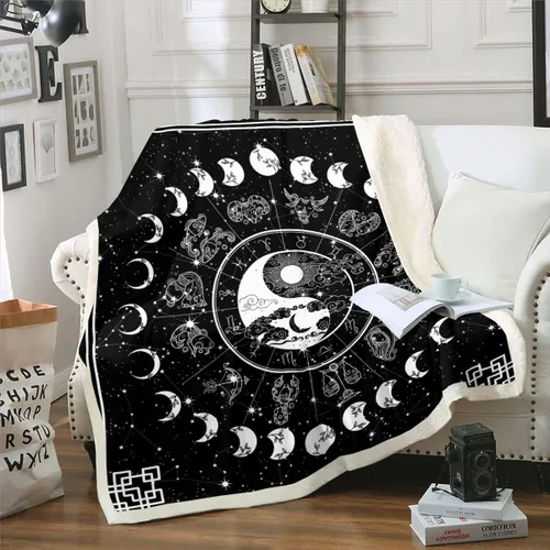 Miniatura 36 de Erosebridal Manta de árbol de la vida, sol y luna para sofá cama, manta de forro polar gótico de polilla trippy, manta de sherpa cósmica