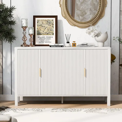 Miniatura 9 de Virubi Armario de buffet acanalado de 63 pulgadas con almacenamiento, puertas y estantes ajustables, mesa consola curva de madera con Azul marino