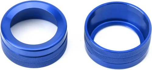 Miniatura 2 de iJDMTOY 2 cubiertas de anillo de aluminio deportivo azul con control de clima y radio para girador de volumen de radio compatibles con Porsche 2014