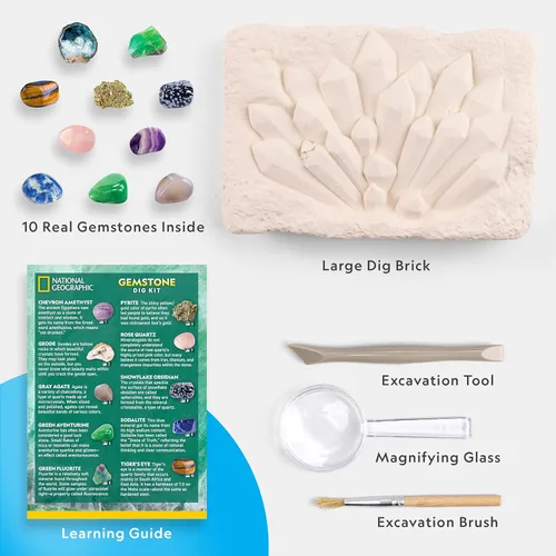 Miniatura 5 de Kit de excavación de piedras preciosas de National Geographic – Excava 10 piedras preciosas y cristales reales, kit científico para niños, kit