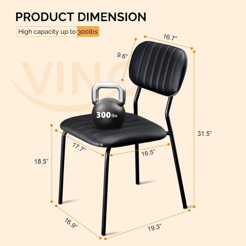 Miniatura 3 de VINGLI Juego de 2 sillas de comedor apilables, asiento acolchado de poliuretano con marco de metal, silla apilable para el hogar, cocina, oficina