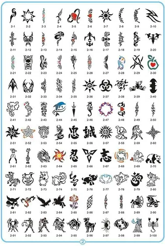 100 plantillas de tatuaje temporales reutilizables para aerógrafo para rostro, cuerpo, pintura, arte, pasatiempos. LIBRO 2