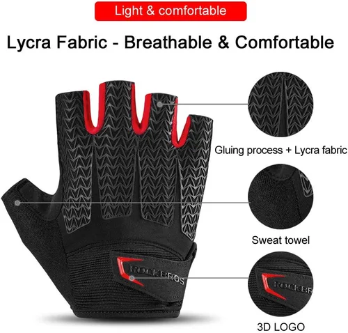 Miniatura 3 de ROCKBROS Guantes de ciclismo de carretera para hombres y mujeres Guantes de viaje medio dedo guantes de ciclismo con gel acolchado absorción