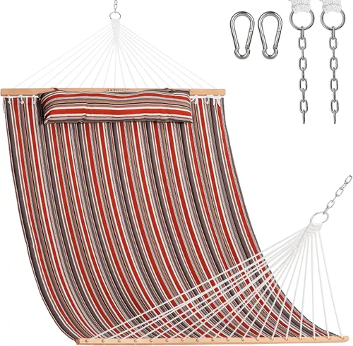 Miniatura 10 de Lazy Daze Hammocks - Hamaca doble de tela acolchada de 12 pies con barras de suspensión y almohada desmontable, capacidad de carga de 450 libras
