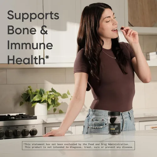Miniatura 7 de Sports Research® Suplementos de gomitas veganas de vitamina D3 + K2 - 5000iu Vitamina D con 100 mcg de vitamina K Mk7 - Apoya la salud ósea e
