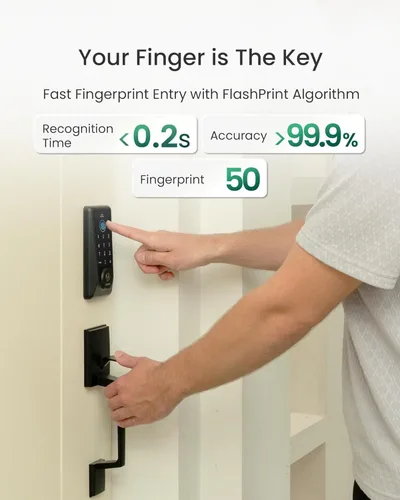 Miniatura 4 de DESLOC Smart Lock D110 Plus, cerradura de puerta delantera inteligente con huella digital WiFi con teclado de pantalla táctil, control remoto