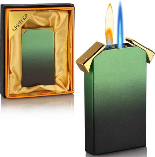 Miniatura 9 de Encendedor de doble llama – Linterna conmutable y llama suave, butano recargable, encendedores de tubería fría – Regalos únicos
