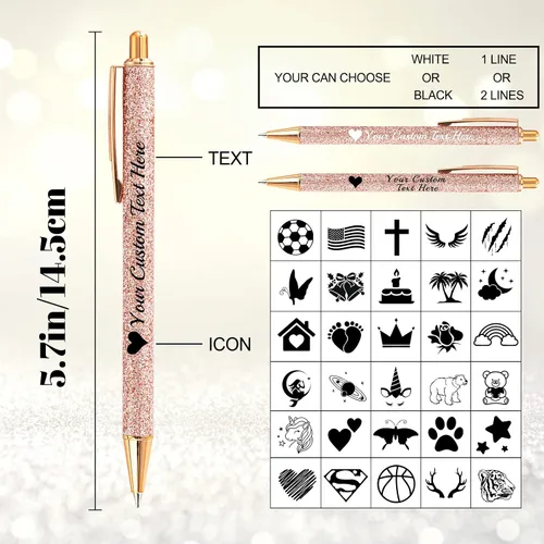 Miniatura 2 de Bolígrafos con purpurina personalizados con nombre, bolígrafos bonitos y bonitos personalizados, bolígrafos retráctiles de tinta negra, suministros