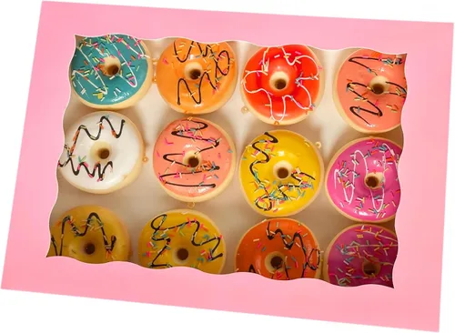 Miniatura 8 de Paquete de 15 cajas de pastelería rosa de 14 x 10 x 3 pulgadas, donas grandes, magdalenas, cajas de galletas con ventana de PVC, caja de papel