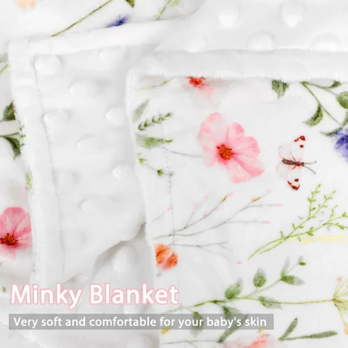 Miniatura 5 de Manta súper suave de Minky para niños pequeños, 30 x 40 pulgadas, doble capa, respaldo punteado, manta floral para cuna de bebé para guardería