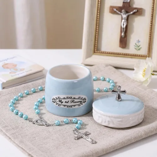 Miniatura 4 de Grandeco My First Rosary Cross for Boy - Caja de recuerdo y rosario, juego de regalo, color azul