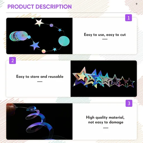 Miniatura 3 de 37 piezas de decoraciones holográficas iridiscentes para fiestas, remolinos con purpurina, guirnalda de galaxia, suministros de fiesta de estrella