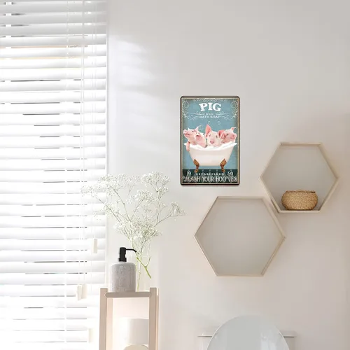 Miniatura 4 de Divertido cartel de baño con diseño de cerdo - Decoración de granja, cartel de cerdo, arte de pared, póster retro, decoración de pared para bar