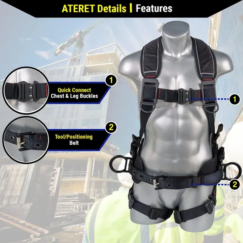 Miniatura 2 de Palmer Safety Arnés de seguridad para construcción de protección contra caídas, pecho y piernas QCB, anillos en D de aluminio, resistente al aceite