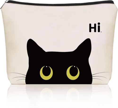 Bolsa de maquillaje de gato negro para regalo de mamá y gato: bonita bolsa de cosméticos y artículos de tocador para niñas y mujeres, hermanas,
