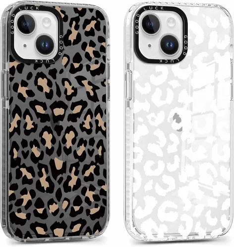 Miniatura 55 de Pack de 2 Fundas con Estampado de Guepardo para Apple iPhone 13 / iPhone 14 de 6.1 Pulgadas, Funda Transparente Linda Coquette con Patrones