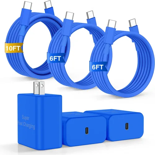 Cargador de carga rápida para iPhone 17 y 16 Pro Max, cargadores USB C súper rápidos para iPhone 17 (6 pies+6 pies + 10 pies) tipo C con bloque de