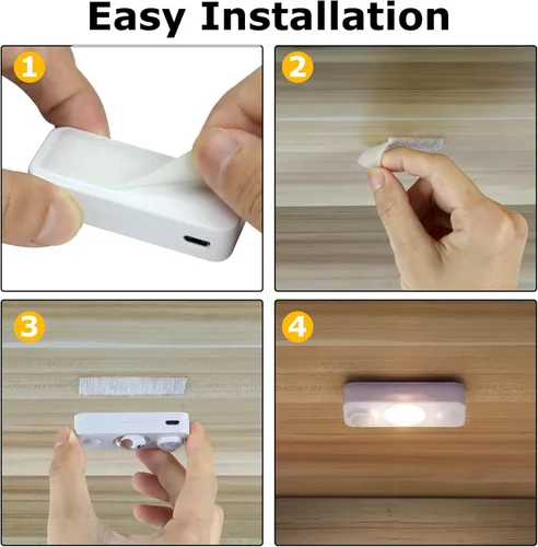 Miniatura 6 de NIEGNOWOO Luces LED con sensor de movimiento en forma de disco, recargables, luces de gabinete, se adhieren, luz nocturna LED inalámbrica