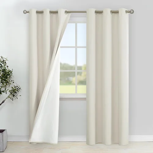 Miniatura 88 de YoungsTex - Cortinas de lino beige 100% opacas para dormitorio de 63 pulgadas de largo, cortinas cortas con aislamiento térmico y ojales