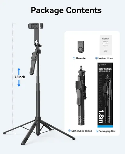 Miniatura 8 de ORICO Trípode de teléfono de 69 pulgadas, trípode para selfie stick para iPhone con control remoto inalámbrico, soporte giratorio de 360°