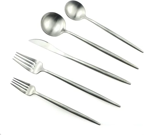 Miniatura 10 de Juego de cubiertos de 5 piezas, color negro mate, juegos de cubiertos de acero inoxidable 18/10, incluye cuchara tenedor y cuchillo con cuchara