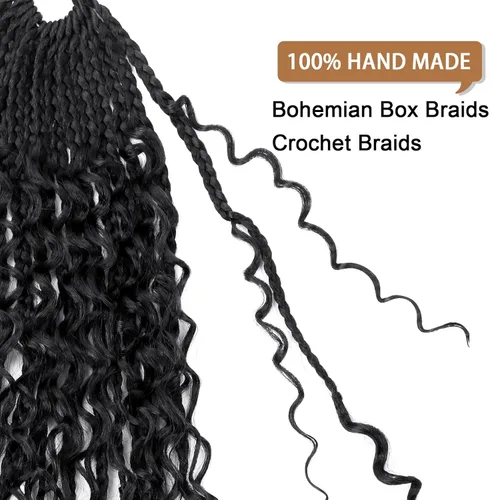 Miniatura 4 de Goddess Box Braids - Cabello de ganchillo con extremos rizados de 16 pulgadas, trenzas de caja bohemias de ganchillo, 8 paquetes, trenzas