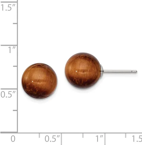 Miniatura 2 de Pendientes de tuerca de plata de ley 925 maciza con ojo de tigre de 0.394 in, Gema, Ojo de tigre
