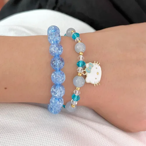 Miniatura 3 de Juego de pulseras kawaii con cuentas de cristal, diseño de dibujos animados con cuentas elásticas de perlas, joyería para niñas y mujeres, regalo