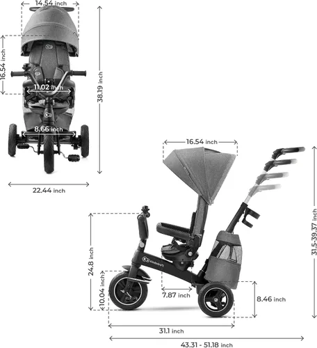 Miniatura 9 de Kinderkraft EASYTWIST Triciclo para niños pequeños, triciclo 5 en 1, asiento giratorio de 360°, material impermeable con filtro UPF50+, mango