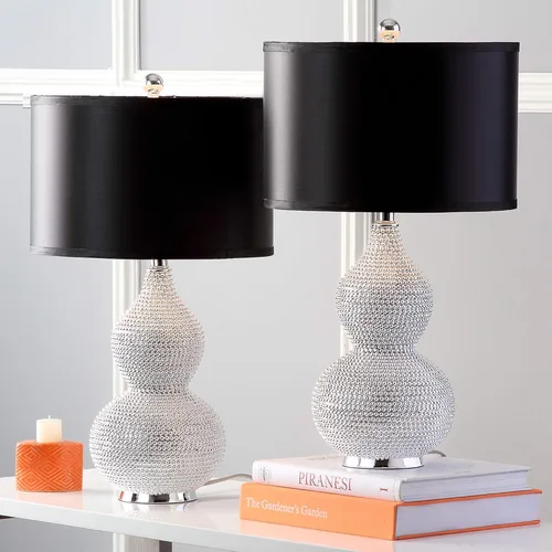 Miniatura 2 de SAFAVIEH Lighting Collection Nicole - Juego de 2 lámparas de mesa con cuentas plateadas y negras de 25 pulgadas con puerto de carga USB