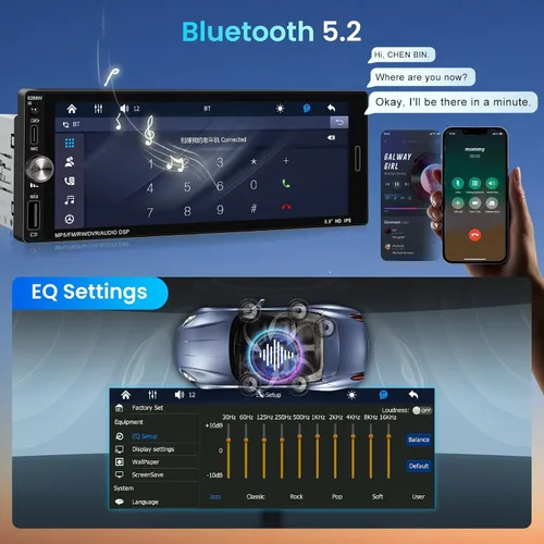 Miniatura 4 de Estéreo de coche de un solo DIN con CarPlay inalámbrico Android Auto Mirror Link, radio de coche, unidad auricular manos libres Bluetooth de 6.9