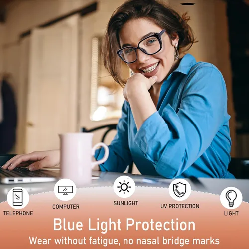 Miniatura 6 de BLOEXCLU Gafas de lectura para mujer, con bloqueo de luz azul, antifatiga ocular, lentes de moda, bisagra de resorte