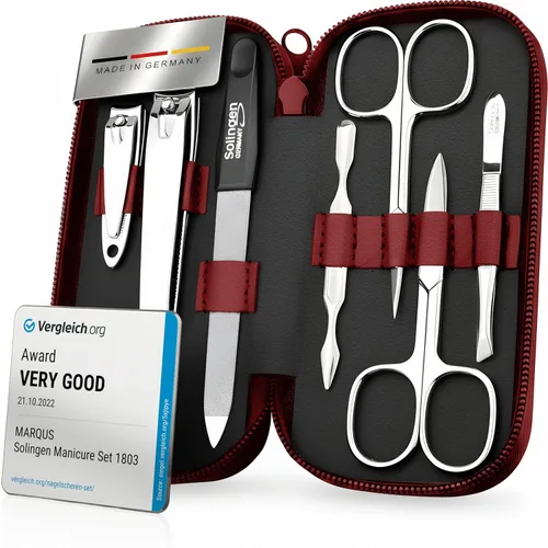 Miniatura 10 de Set de manicura Solingen hecho en Alemania - Juego exclusivo de 7 piezas de cortauñas para dedos de manos y pies para mujeres y hombres en estuche