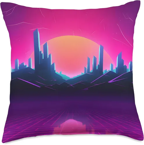 Miniatura 4 de PP Accessories Synthwave City Retrowave 80s Vaporwave Throw Pillow, 16x16, Multicolor