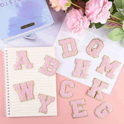 Miniatura 4 de Morcheiong 52 parches de letras de felpilla autoadhesivas de la A a la Z, letras de felpilla para ropa, tela, zapatos y bolsas (rosa claro)