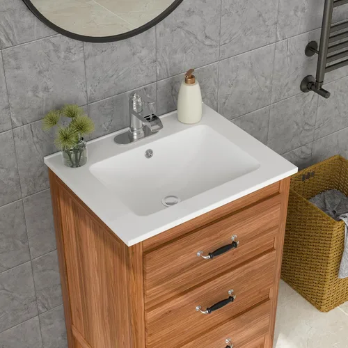 Miniatura 6 de Lordear Fregadero de baño blanco con un agujero de 24 x 20 pulgadas, un agujero, porcelana, cerámica, lavabo para lavabo de baño de 24 pulgadas