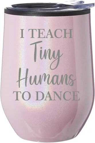 Miniatura 5 de Vaso de vino sin tallo, taza de viaje de café con tapa, regalo I Teach Tiny Humans to Dance Funny Dance Teacher (purpurina azul)